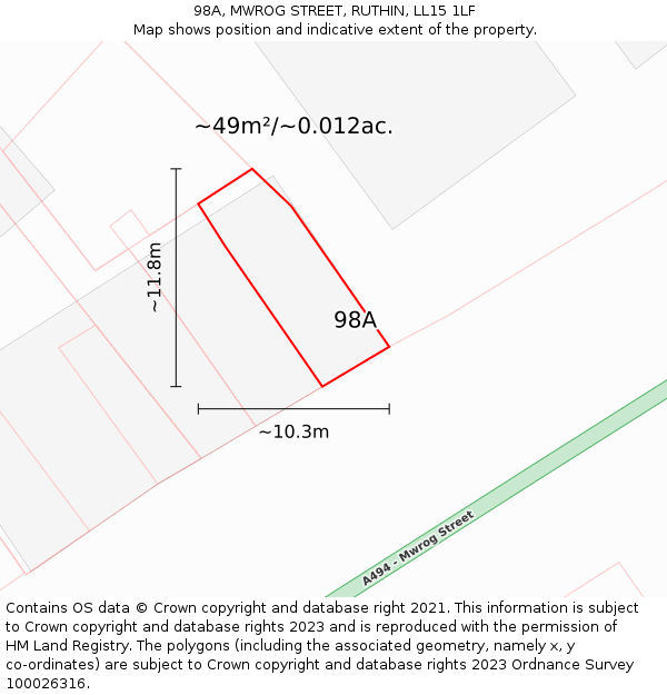 98A, MWROG STREET, RUTHIN, LL15 1LF: Plot and title map