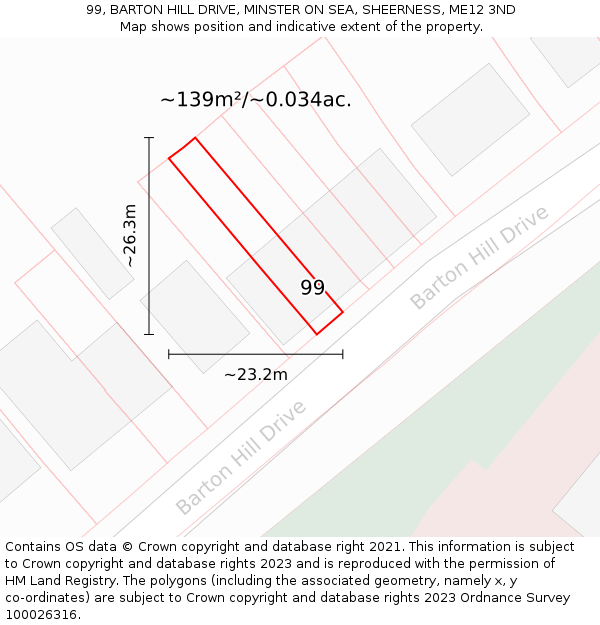 99, BARTON HILL DRIVE, MINSTER ON SEA, SHEERNESS, ME12 3ND: Plot and title map