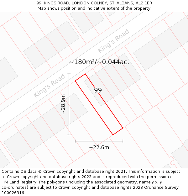 99, KINGS ROAD, LONDON COLNEY, ST. ALBANS, AL2 1ER: Plot and title map