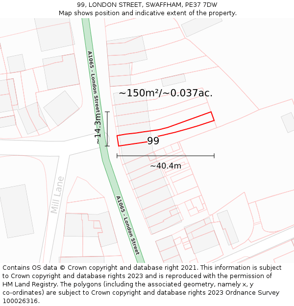 99, LONDON STREET, SWAFFHAM, PE37 7DW: Plot and title map