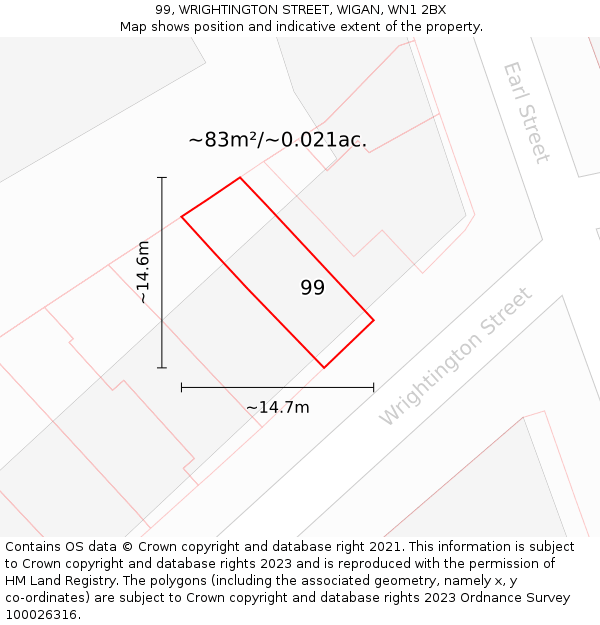 99, WRIGHTINGTON STREET, WIGAN, WN1 2BX: Plot and title map