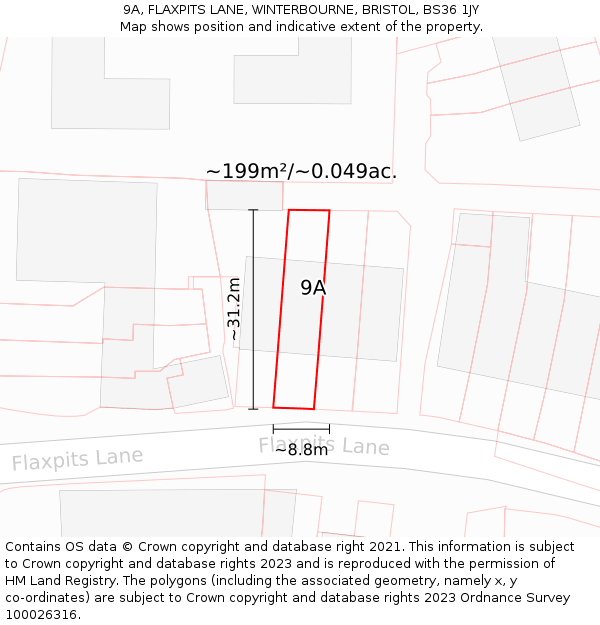 9A, FLAXPITS LANE, WINTERBOURNE, BRISTOL, BS36 1JY: Plot and title map