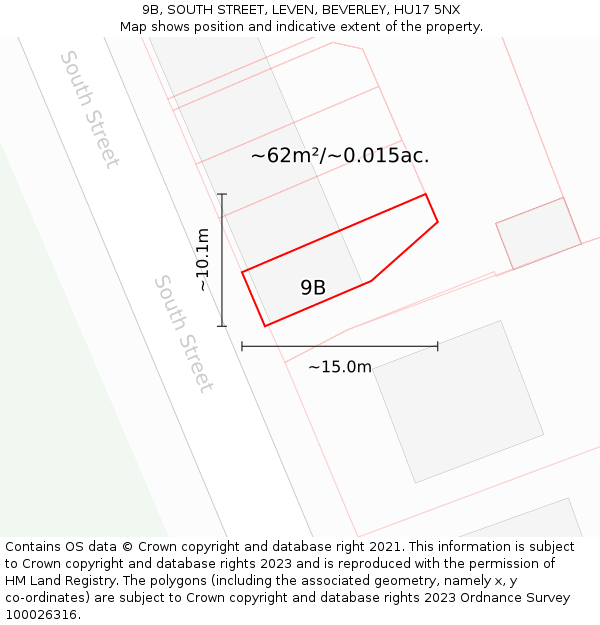 9B, SOUTH STREET, LEVEN, BEVERLEY, HU17 5NX: Plot and title map