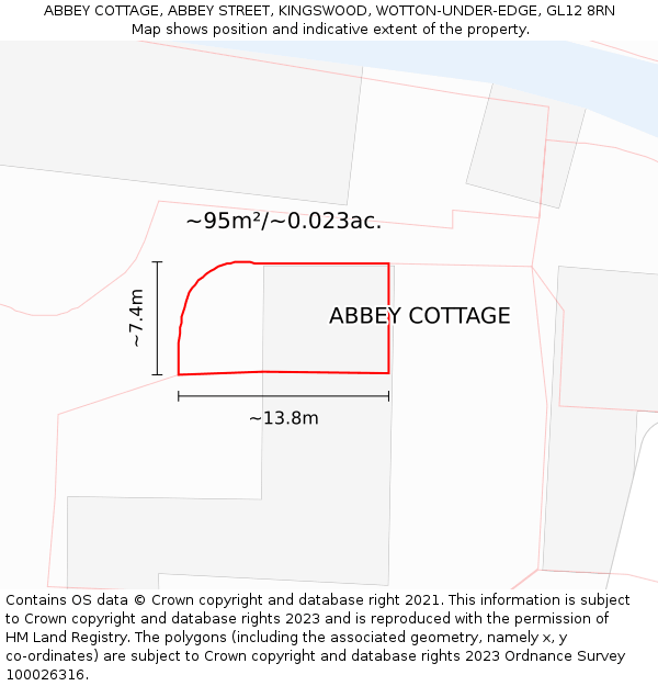 ABBEY COTTAGE, ABBEY STREET, KINGSWOOD, WOTTON-UNDER-EDGE, GL12 8RN: Plot and title map