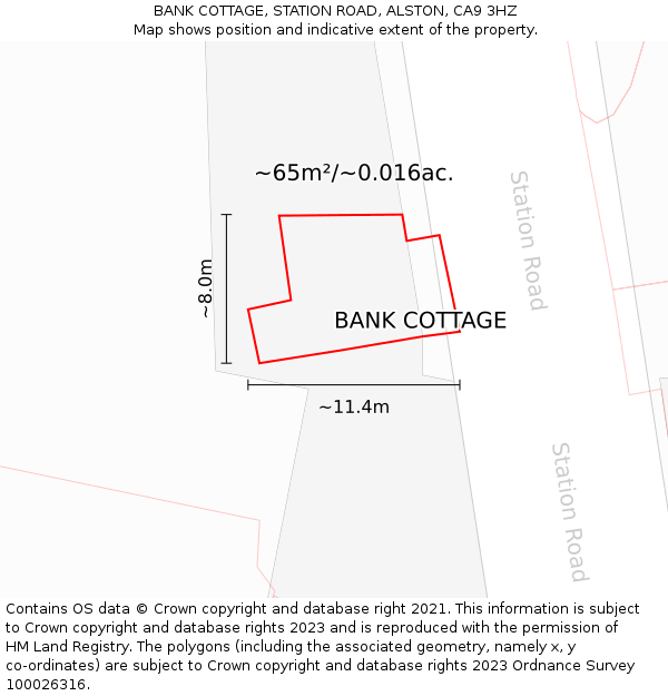 BANK COTTAGE, STATION ROAD, ALSTON, CA9 3HZ: Plot and title map