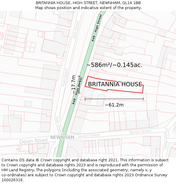 BRITANNIA HOUSE, HIGH STREET, NEWNHAM, GL14 1BB: Plot and title map