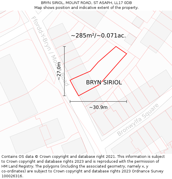 BRYN SIRIOL, MOUNT ROAD, ST ASAPH, LL17 0DB: Plot and title map