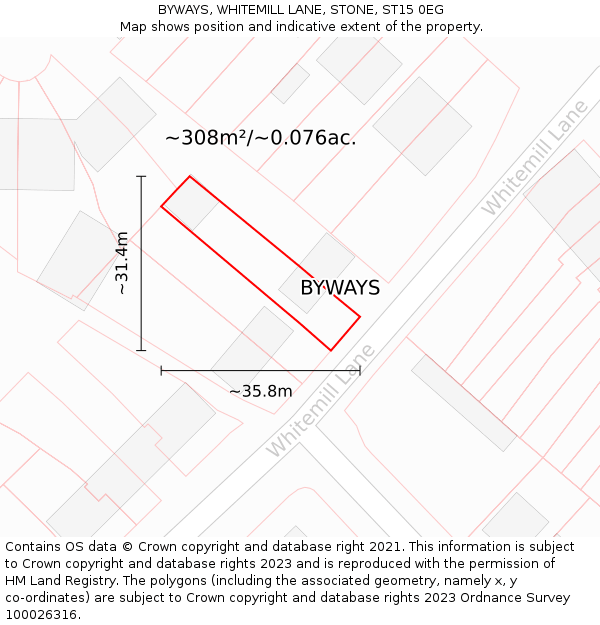 BYWAYS, WHITEMILL LANE, STONE, ST15 0EG: Plot and title map