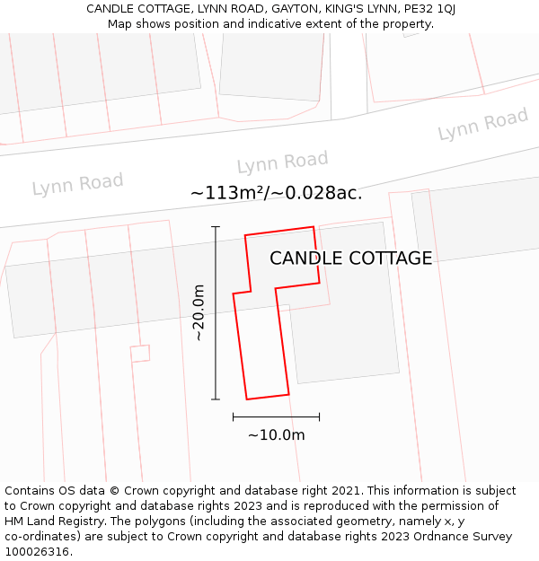 CANDLE COTTAGE, LYNN ROAD, GAYTON, KING'S LYNN, PE32 1QJ: Plot and title map