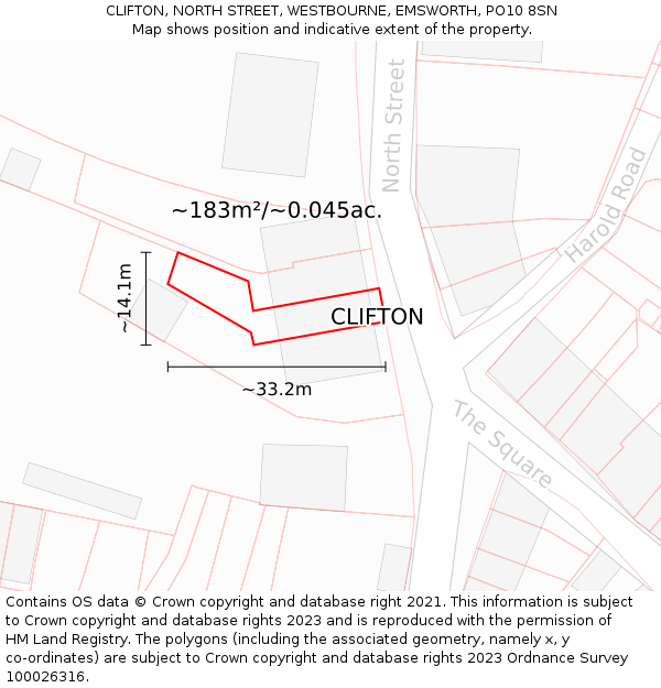 CLIFTON, NORTH STREET, WESTBOURNE, EMSWORTH, PO10 8SN: Plot and title map