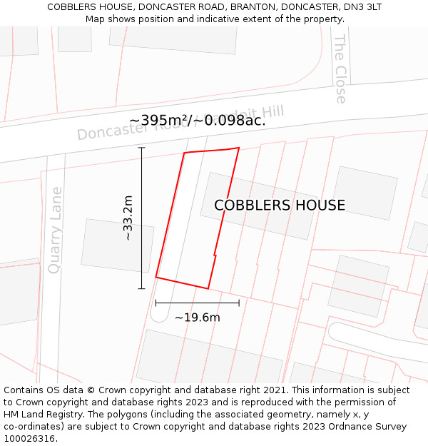 COBBLERS HOUSE, DONCASTER ROAD, BRANTON, DONCASTER, DN3 3LT: Plot and title map