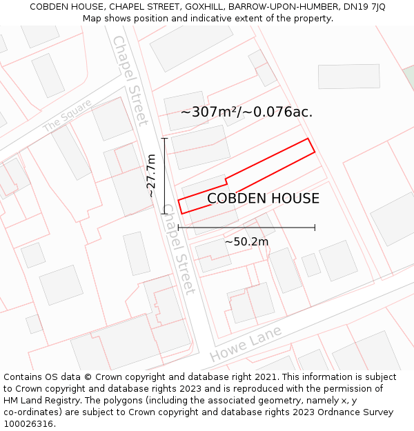 COBDEN HOUSE, CHAPEL STREET, GOXHILL, BARROW-UPON-HUMBER, DN19 7JQ: Plot and title map