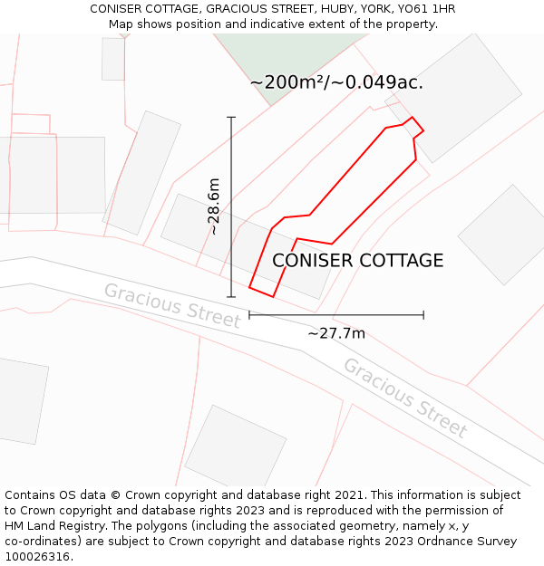CONISER COTTAGE, GRACIOUS STREET, HUBY, YORK, YO61 1HR: Plot and title map