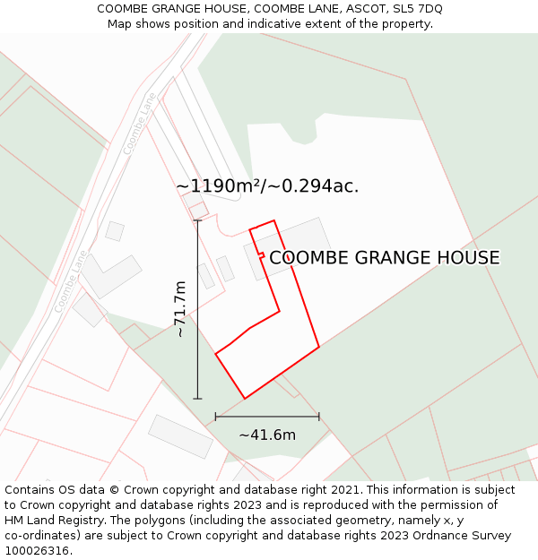 COOMBE GRANGE HOUSE, COOMBE LANE, ASCOT, SL5 7DQ: Plot and title map