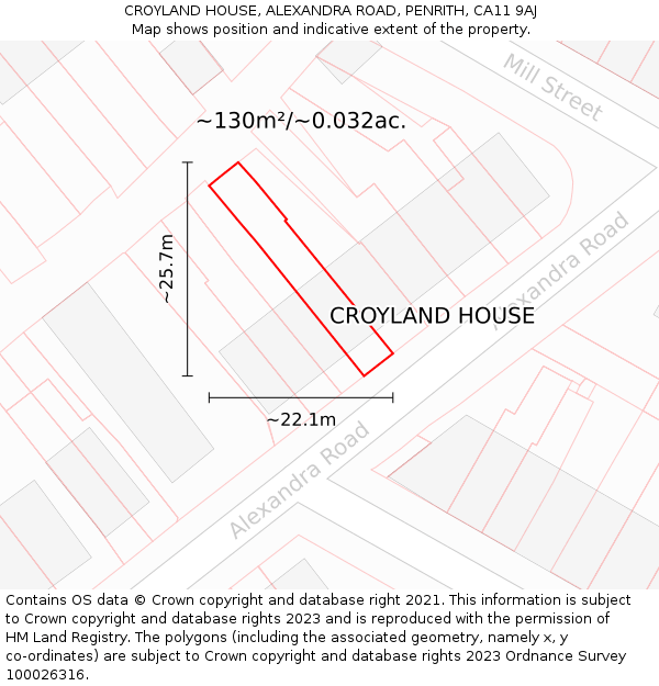 CROYLAND HOUSE, ALEXANDRA ROAD, PENRITH, CA11 9AJ: Plot and title map