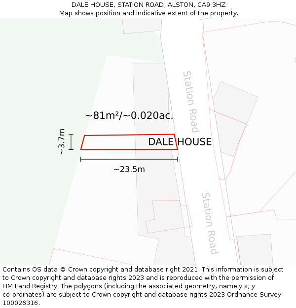 DALE HOUSE, STATION ROAD, ALSTON, CA9 3HZ: Plot and title map