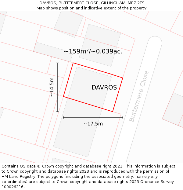 DAVROS, BUTTERMERE CLOSE, GILLINGHAM, ME7 2TS: Plot and title map