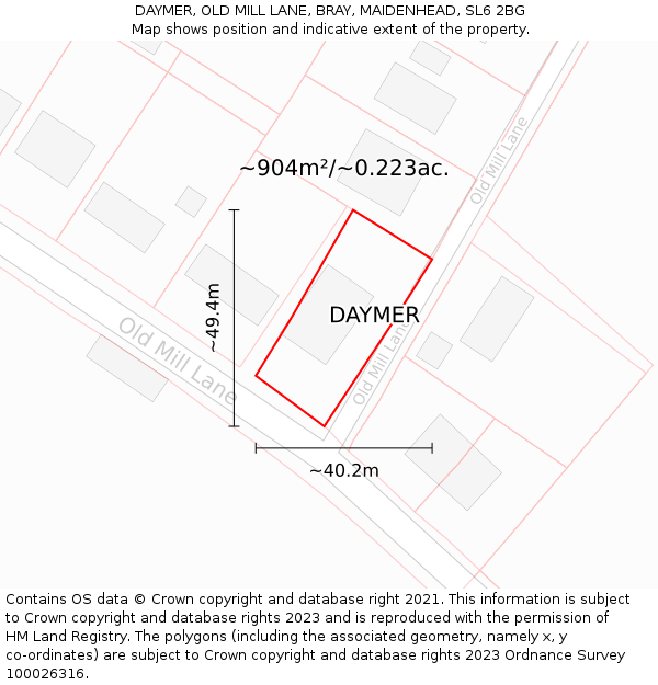 DAYMER, OLD MILL LANE, BRAY, MAIDENHEAD, SL6 2BG: Plot and title map