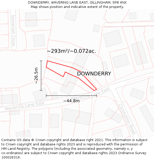 DOWNDERRY, WAVERING LANE EAST, GILLINGHAM, SP8 4NX: Plot and title map