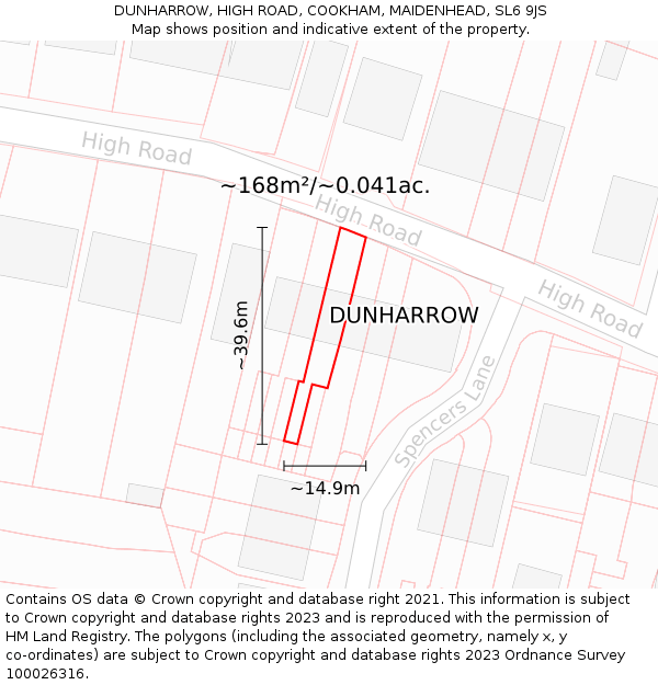 DUNHARROW, HIGH ROAD, COOKHAM, MAIDENHEAD, SL6 9JS: Plot and title map