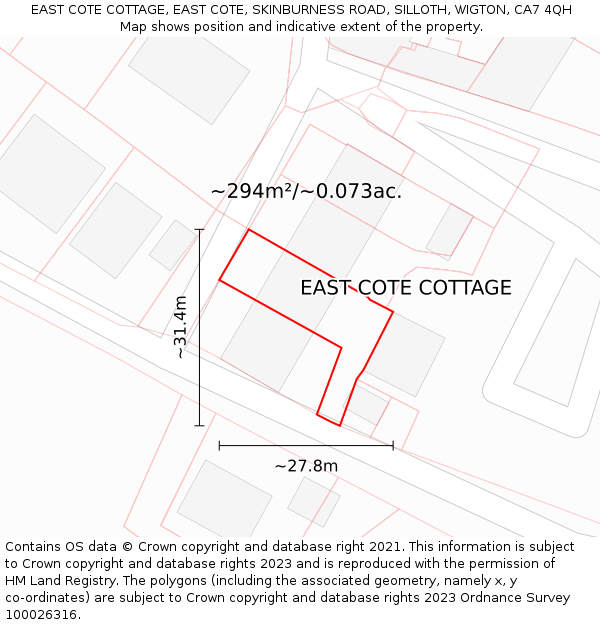 EAST COTE COTTAGE, EAST COTE, SKINBURNESS ROAD, SILLOTH, WIGTON, CA7 4QH: Plot and title map