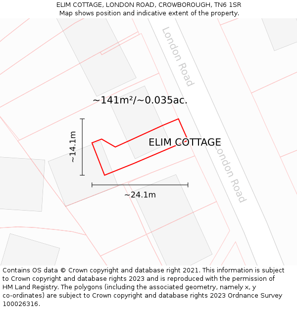 ELIM COTTAGE, LONDON ROAD, CROWBOROUGH, TN6 1SR: Plot and title map