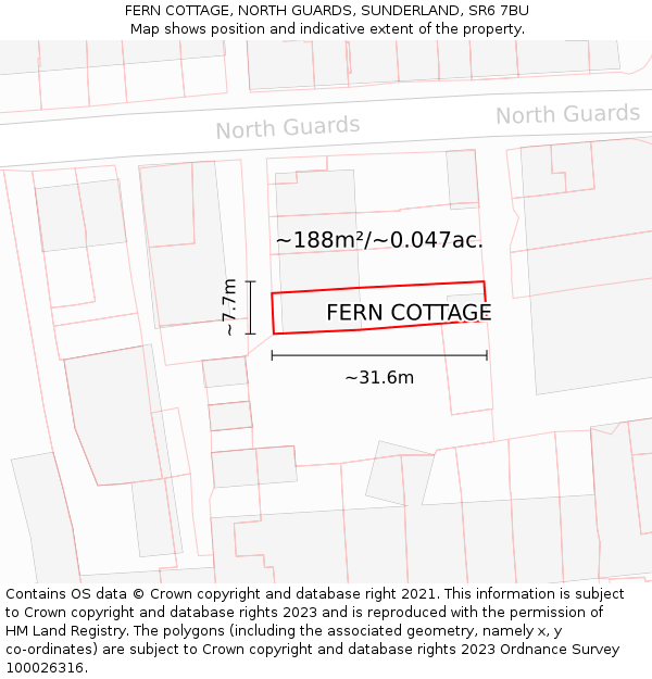 FERN COTTAGE, NORTH GUARDS, SUNDERLAND, SR6 7BU: Plot and title map