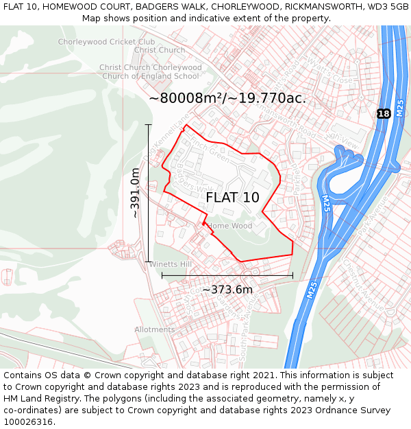 FLAT 10, HOMEWOOD COURT, BADGERS WALK, CHORLEYWOOD, RICKMANSWORTH, WD3 5GB: Plot and title map