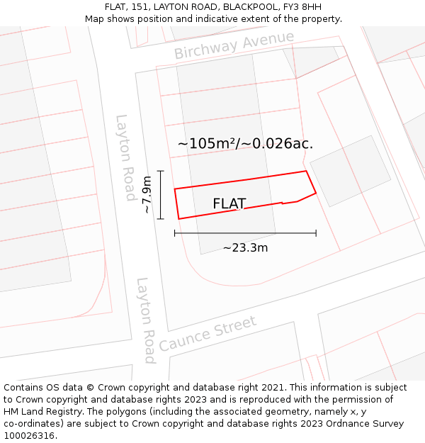 FLAT, 151, LAYTON ROAD, BLACKPOOL, FY3 8HH: Plot and title map