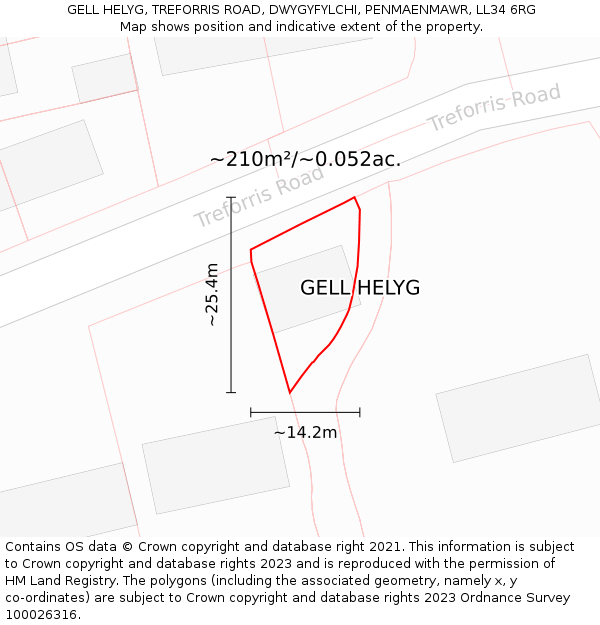 GELL HELYG, TREFORRIS ROAD, DWYGYFYLCHI, PENMAENMAWR, LL34 6RG: Plot and title map