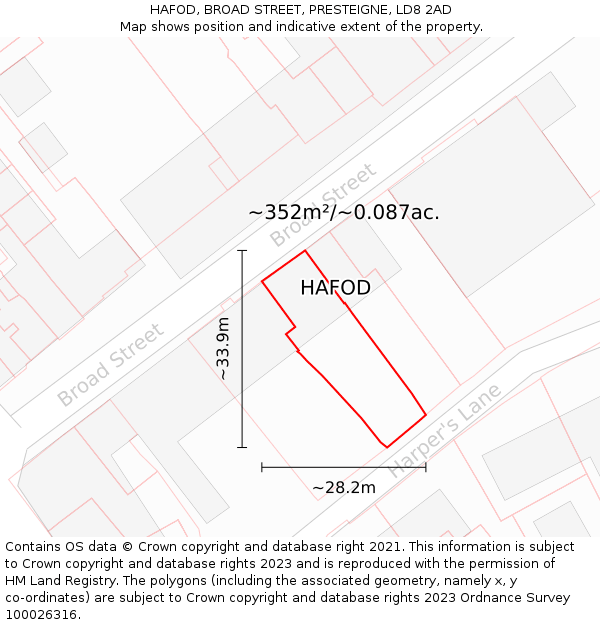 HAFOD, BROAD STREET, PRESTEIGNE, LD8 2AD: Plot and title map
