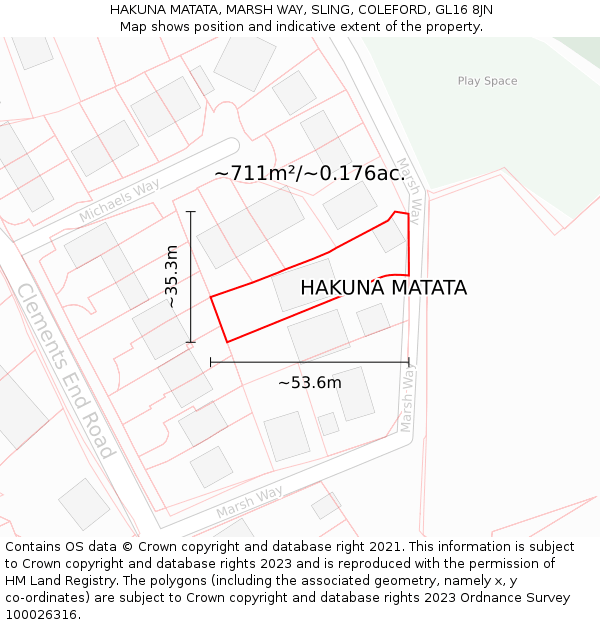 HAKUNA MATATA, MARSH WAY, SLING, COLEFORD, GL16 8JN: Plot and title map