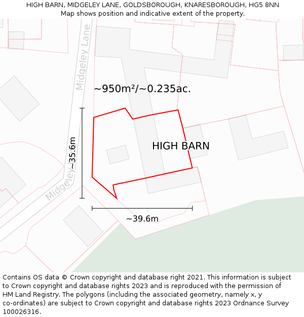 HIGH BARN, MIDGELEY LANE, GOLDSBOROUGH, KNARESBOROUGH, HG5 8NN: Plot and title map
