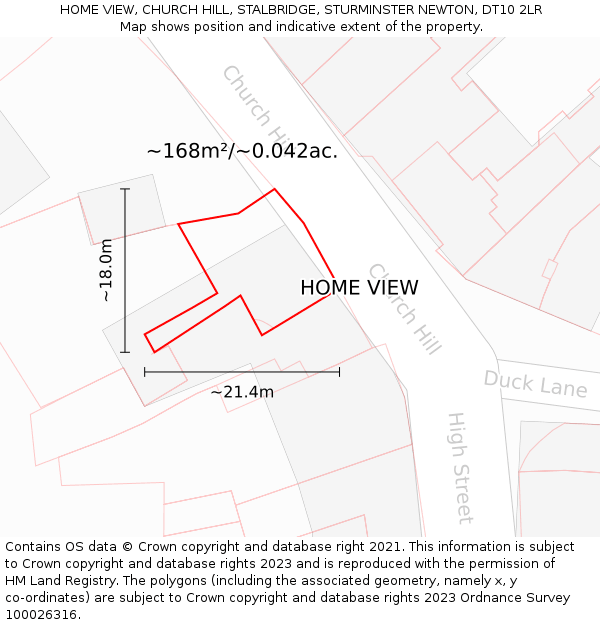 HOME VIEW, CHURCH HILL, STALBRIDGE, STURMINSTER NEWTON, DT10 2LR: Plot and title map