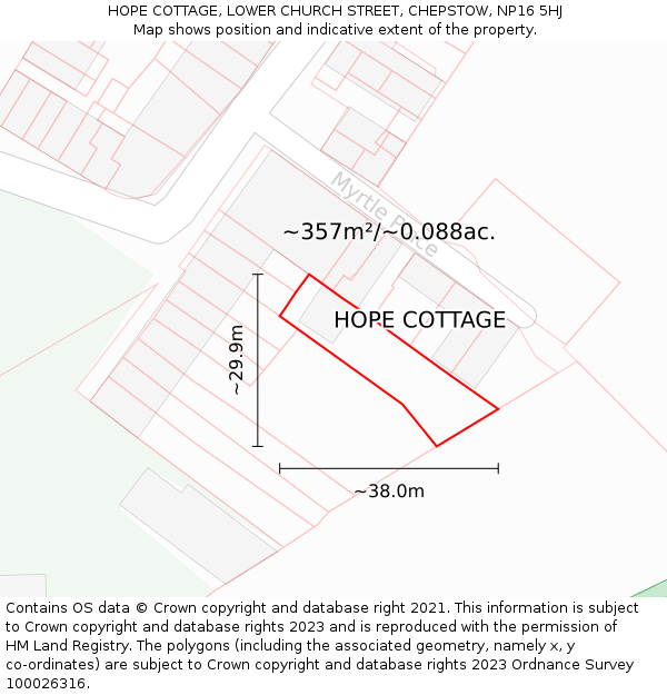 HOPE COTTAGE, LOWER CHURCH STREET, CHEPSTOW, NP16 5HJ: Plot and title map
