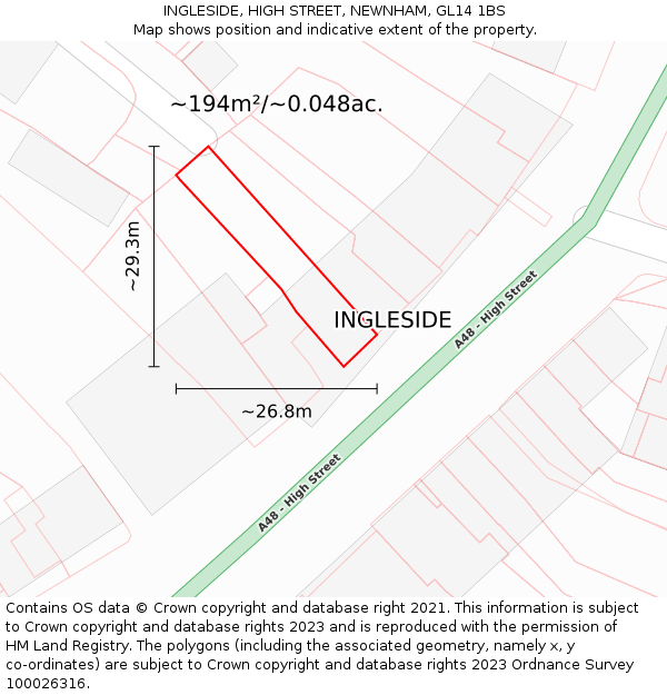 INGLESIDE, HIGH STREET, NEWNHAM, GL14 1BS: Plot and title map