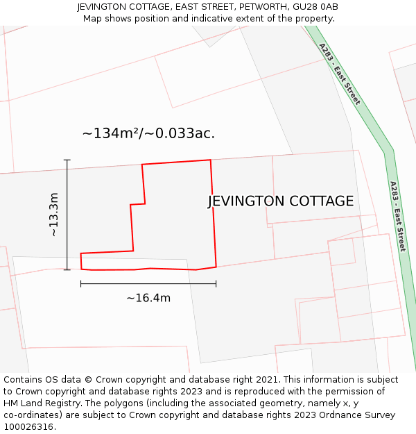 JEVINGTON COTTAGE, EAST STREET, PETWORTH, GU28 0AB: Plot and title map