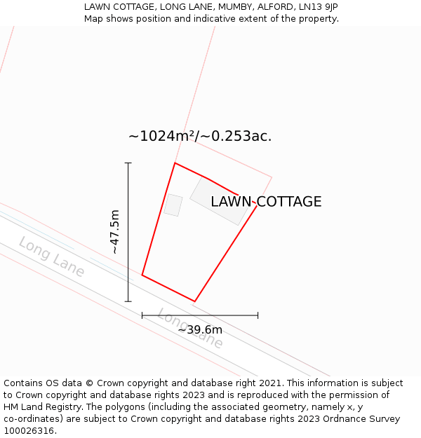 LAWN COTTAGE, LONG LANE, MUMBY, ALFORD, LN13 9JP: Plot and title map