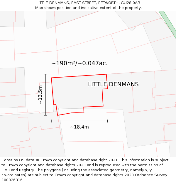 LITTLE DENMANS, EAST STREET, PETWORTH, GU28 0AB: Plot and title map