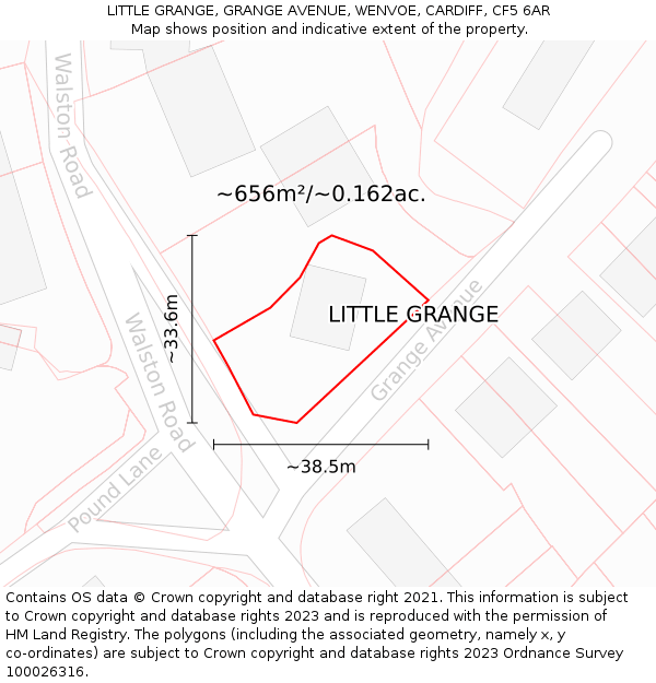 LITTLE GRANGE, GRANGE AVENUE, WENVOE, CARDIFF, CF5 6AR: Plot and title map