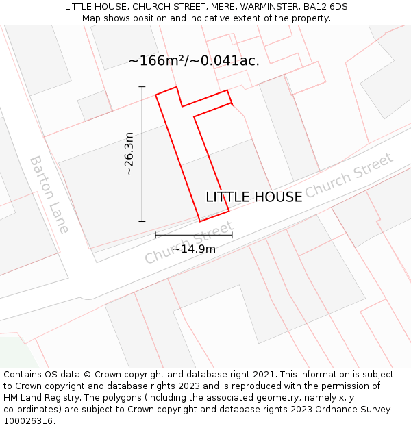 LITTLE HOUSE, CHURCH STREET, MERE, WARMINSTER, BA12 6DS: Plot and title map