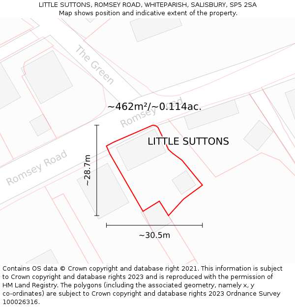 LITTLE SUTTONS, ROMSEY ROAD, WHITEPARISH, SALISBURY, SP5 2SA: Plot and title map