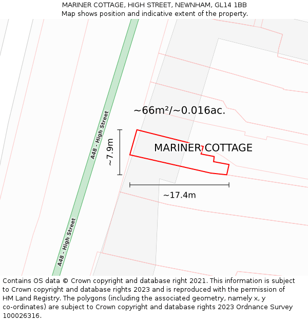 MARINER COTTAGE, HIGH STREET, NEWNHAM, GL14 1BB: Plot and title map