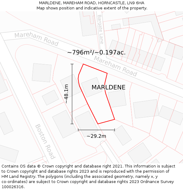 MARLDENE, MAREHAM ROAD, HORNCASTLE, LN9 6HA: Plot and title map