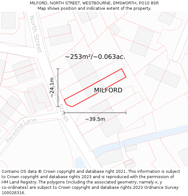 MILFORD, NORTH STREET, WESTBOURNE, EMSWORTH, PO10 8SR: Plot and title map