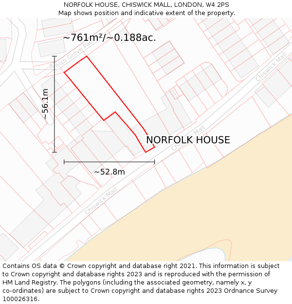NORFOLK HOUSE, CHISWICK MALL, LONDON, W4 2PS: Plot and title map