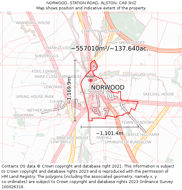 NORWOOD, STATION ROAD, ALSTON, CA9 3HZ: Plot and title map