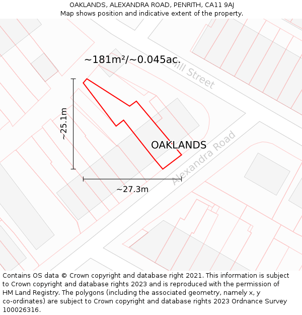 OAKLANDS, ALEXANDRA ROAD, PENRITH, CA11 9AJ: Plot and title map