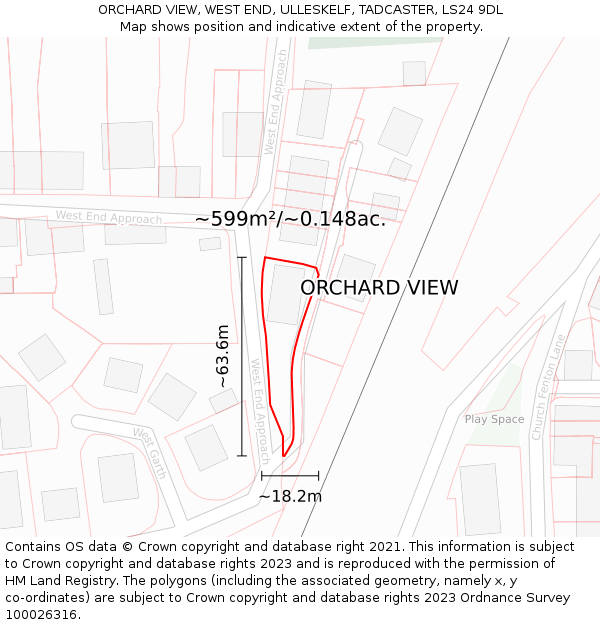 ORCHARD VIEW, WEST END, ULLESKELF, TADCASTER, LS24 9DL: Plot and title map