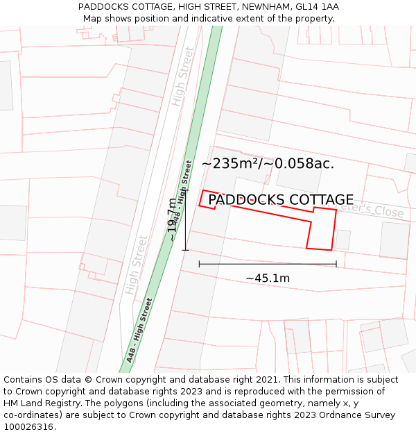 PADDOCKS COTTAGE, HIGH STREET, NEWNHAM, GL14 1AA: Plot and title map